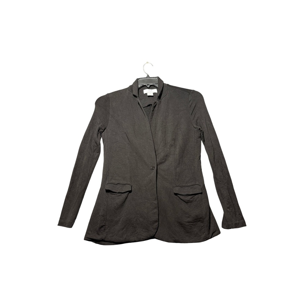 Magaschoni Blazer Women Medium Black‎ Excellent One Button Knit Stretch Career